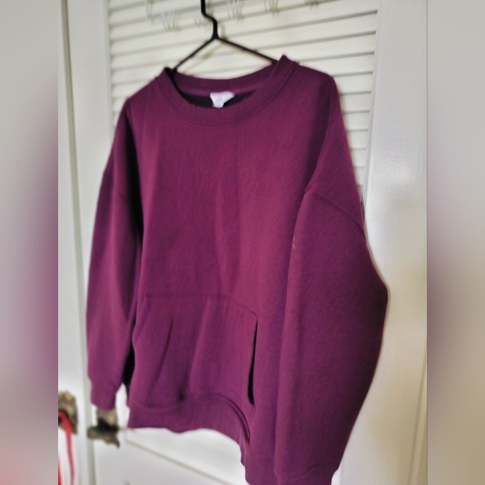 Danskin Women's Fleece Lined Sweatshirt Kangaroo Pocket Burgandy XXL